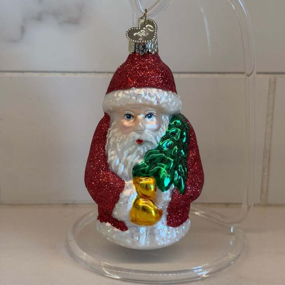 Old World Christmas Glass Santa with Tree Ornament